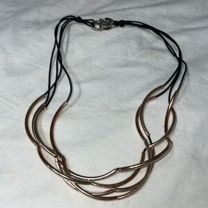 Lizzy James Black leather cord silver gold necklace lobster clasp signed hangtag